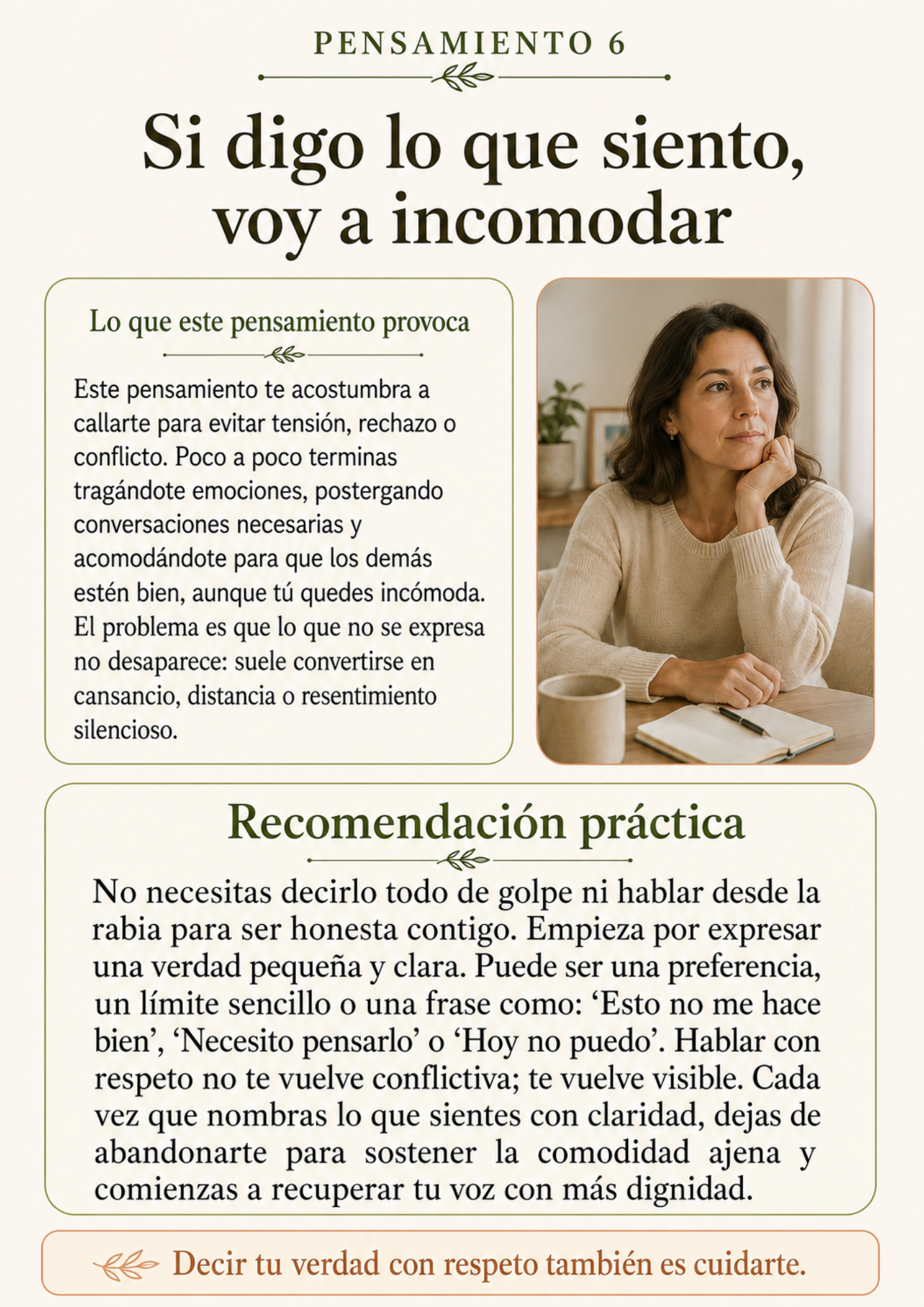Pensamiento 6: Si digo lo que siento, voy a incomodar