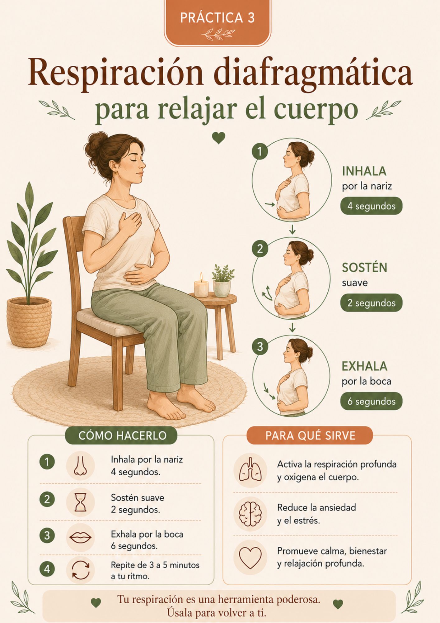 Práctica 3: Respiración diafragmática para relajar el cuerpo